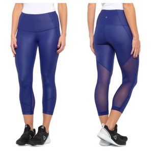 NWT $89 REFLEX Women XS High Waisted Sheen Bold Berry Blue Mesh Active Capri